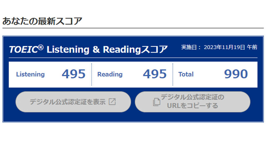 TOEIC 満点　990点　英検1級　Miwa　受験　準備 I got a perfect score on the TOEIC test.