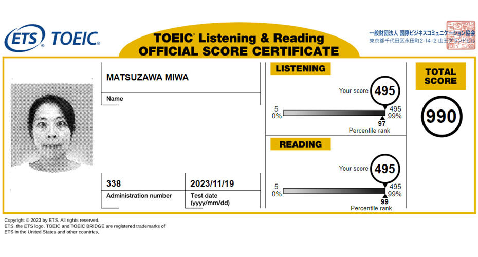 コーンウォール・イングリッシュ　TOEIC 満点　990点　英検1級　Miwa　資格 why I challenged myself to pass the Eiken first grade test and get a perfect TOEIC score